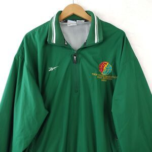 VTG Reebok Ringer Track Jacket Mens Large Green 1/2 Zip Lined Vented Windbreaker